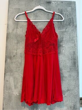 Avidlove lace Trim Red Babydoll Chemise with Ribbon Accent